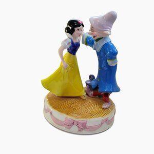 Schmid Walt Disney Snow White Dancing with Dopey Porcelain Music Box W/ Stand